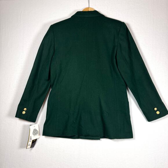 VINTAGE CASABLANCA PETITES Women's Green Wool Career Preppy Blazer Jacket NWT - Picture 2 of 7